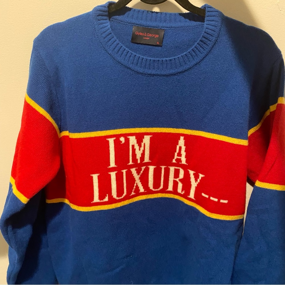 Rowing Blazers Blue Red Yellow "I'M A LUXURY" Crewneck Sweater